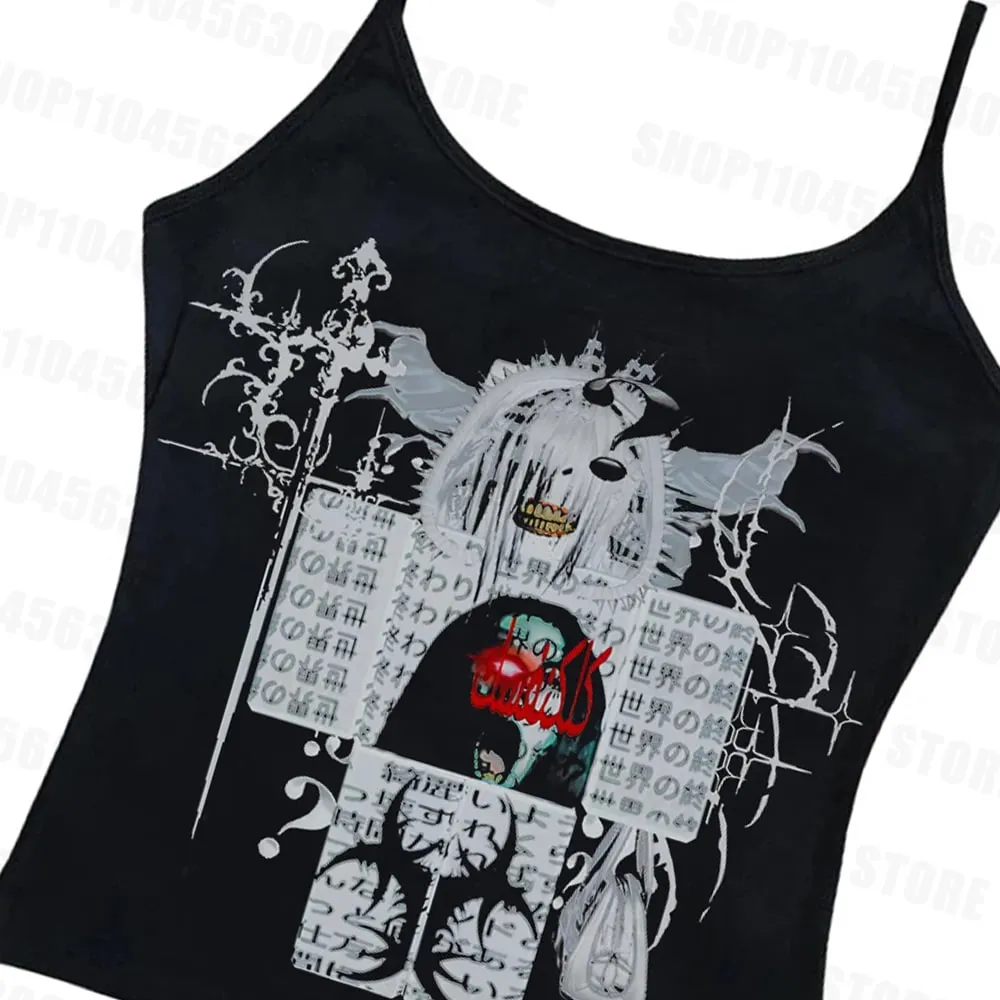 Y2K cut top retro sleeveless vest Gothic Harajuku print cut top punk streetwear aesthetic Emo girl — image 3