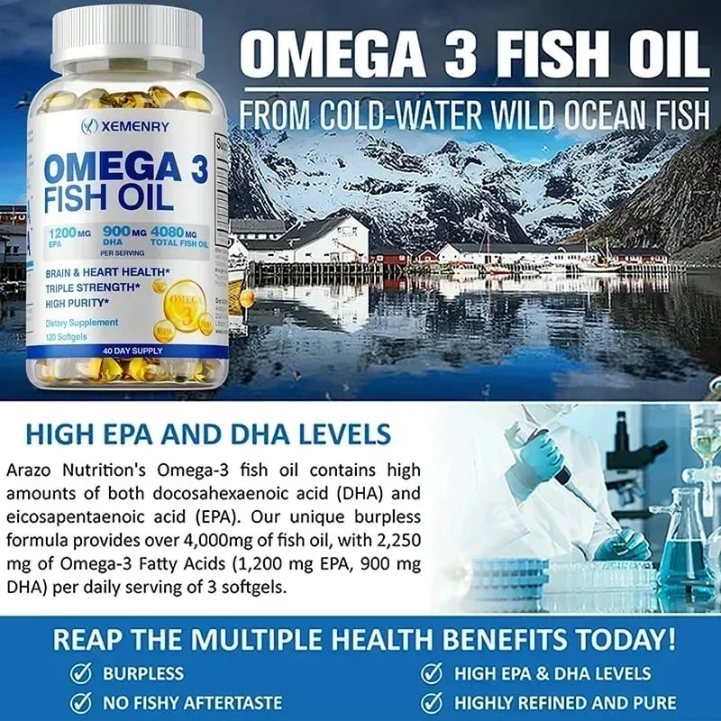 Aceite de pescado omega-3: mejora la concentración de la memoria y la cognición. Promueve la salud del cerebro y los ojos. Mejora la función inmune.