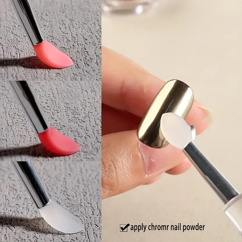5 pinceaux à ongles réutilisables en silicone effet miroir - applicateur maquillage et vernis à ongles double tête