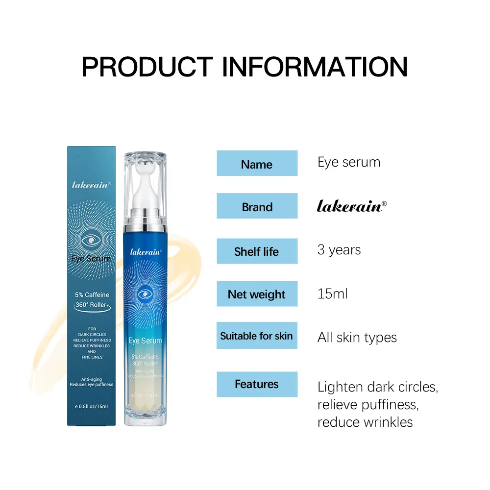 5% Caffeine Eye Serum with 360° Massage Ball Under Eye Roller Cream for Dark Circles and Puffiness Reduce Wrinkles Fine Lines