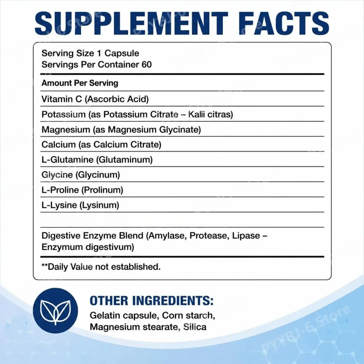 Advanced Recovery Complex 60 Capsules with L Glutamine Glycine Lysine Digestive Enzymes for Gut Health Daily Wellness Support
