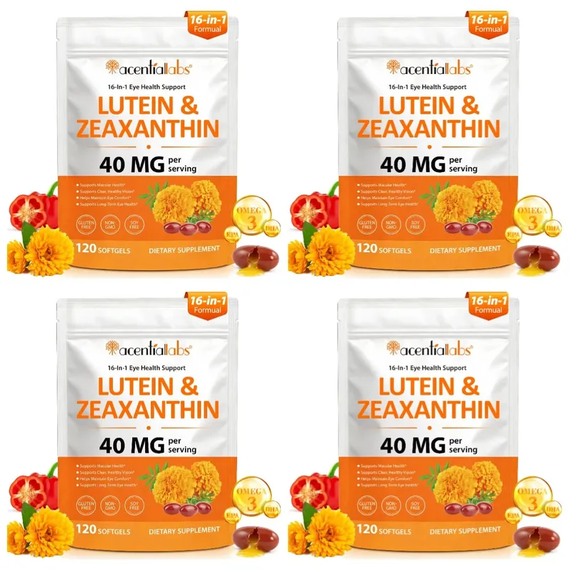 Acentiallabs Luteina Zeaksantyna Kapsułki 40 mg luteiny i 8 mg Zeaksantyny 120 Liczba Filtr niebieskiego światła Ochrona plamki żółtej Pielęgnacja oczu