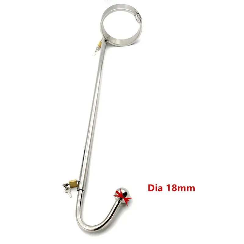 Lock Forced Collar Restraint Frame with Anal Hook Plug Stainless Steel BDSM Bondage Collar SM Sex Toy for Couple Adult Game