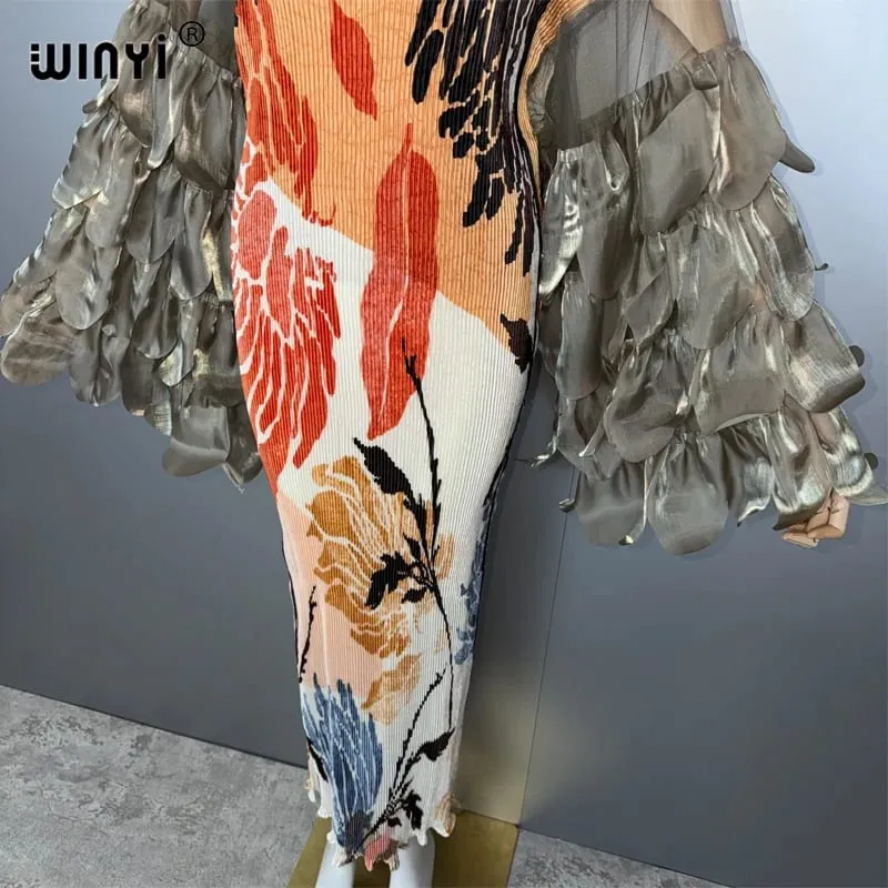Elastische slanke geplooide jurk Beach Cover Up Boho Kaftan Abaya Dubai Luxe feestjurk Lange dons moslimvrouw avondjurk