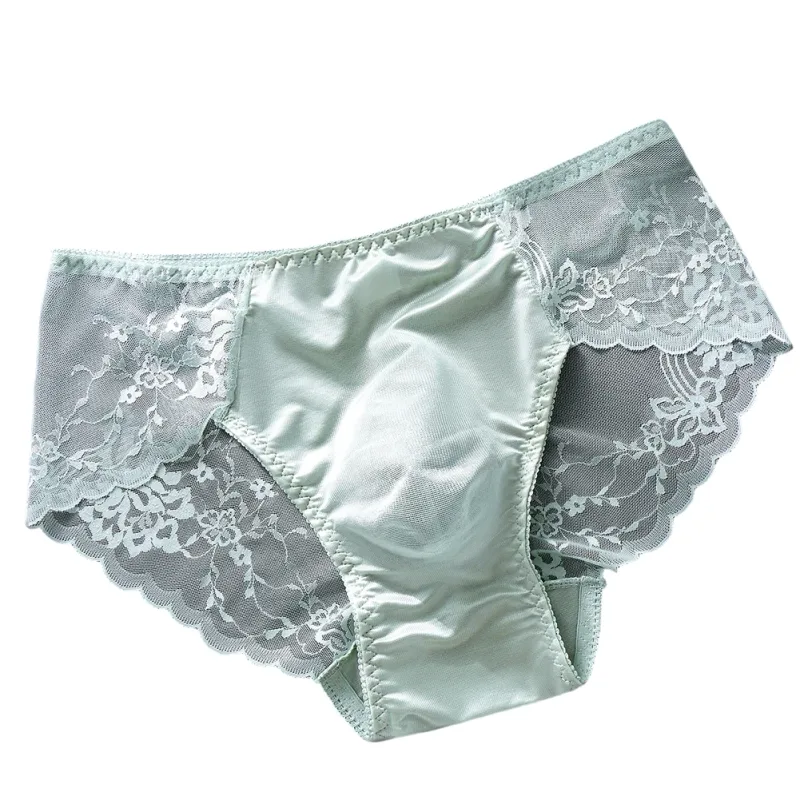 Cuecas masculinas de renda sem costura cuecas de seda gelada 3D bolsa com protuberância calcinha gay de cintura baixa