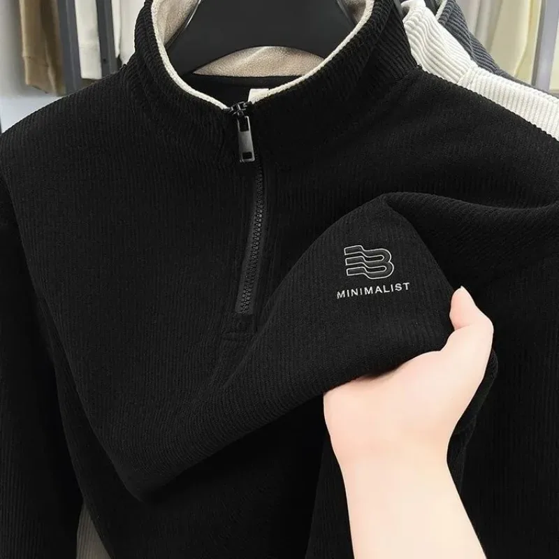 Autumn Men's Sweatwear Warm Pullover Solid Half Zipper Casual Long Sleeve Hoodie Thicken Half Turtleneck Sweatshirts Winter Tops