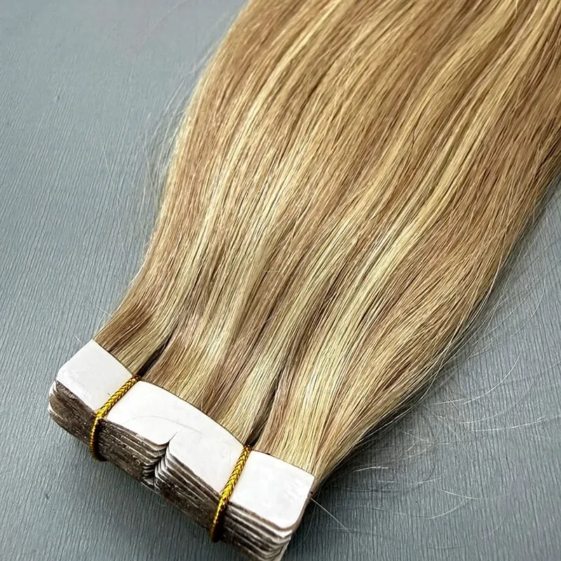 Remy Virgin Hair Tape in Extensions #P18/613 Blonde Straight Adhesive PU Skin Weft 14-22 Inch Human Hair Extensions for Women — image 5