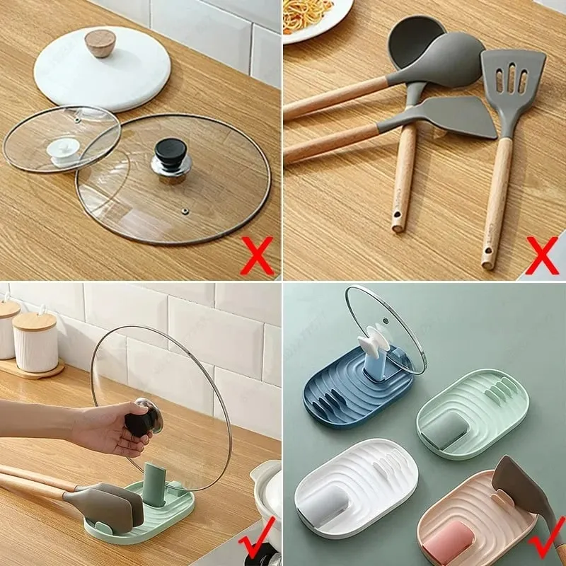 1pcs Polychrome Foldable Nordic Style Pot Holder Lid Shovel Storage Rack Practical Multifunctional Utensils for Kitchen Supplies — image 2