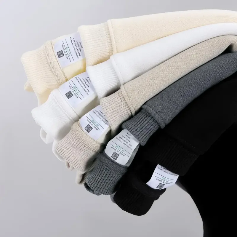 600g Men's 100% Cotton Oversized Sweatshirt for Winter Solid Beige Batwing Sleeve Heavyweight Fleece Crew Neck Thermal Hoodies — image 7
