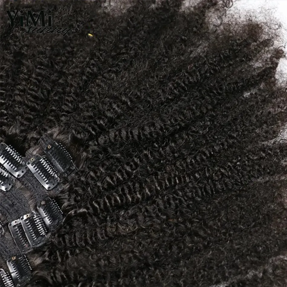 4B 4C Afro Kinky Curly Clip In Hair Extensions Mongolian Kinky Human Hair Clip Ins Extension 120G Full Head Add Volume and Long