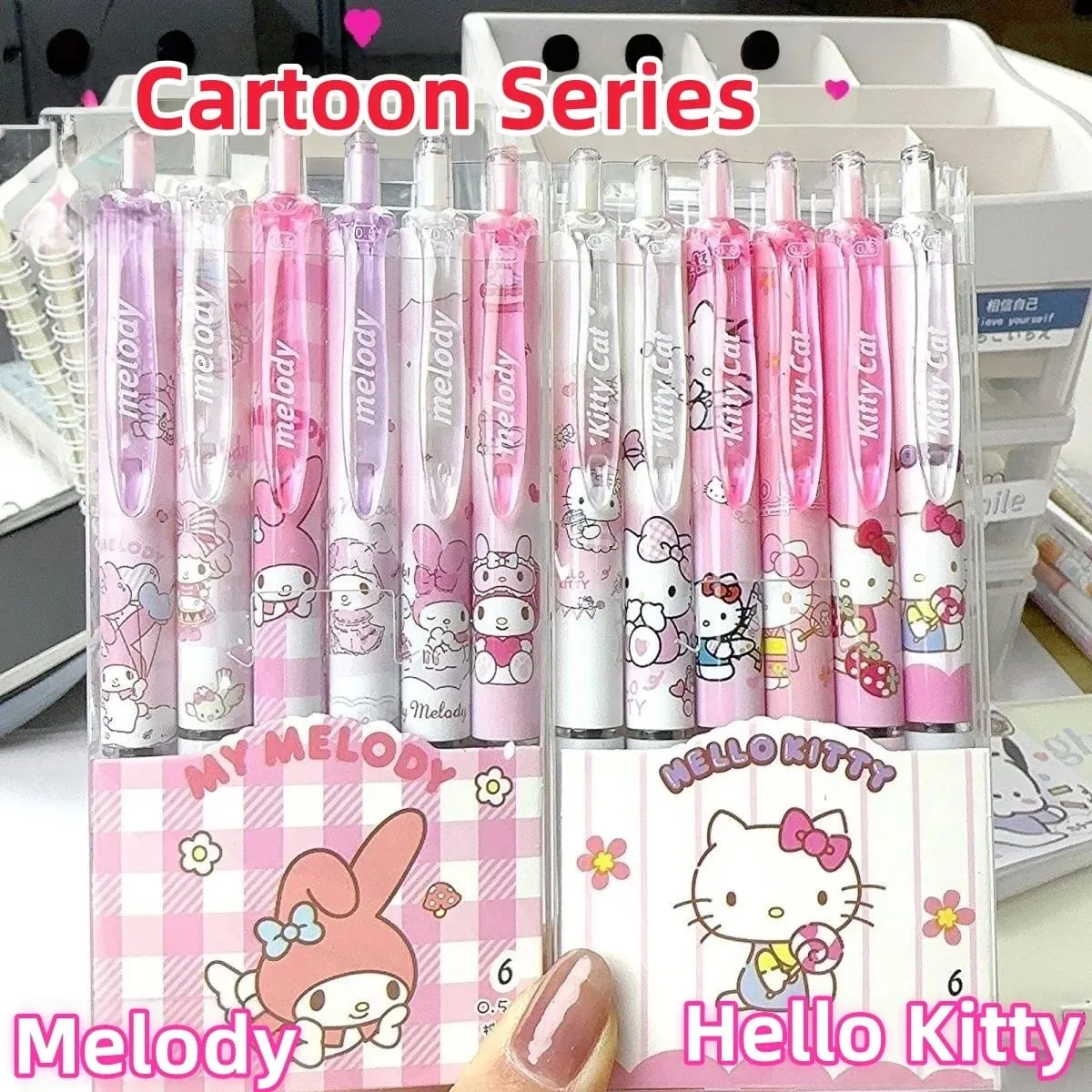6 Pcs/Set Hello Kitty Melody Limited Edition High Quality Gel Pen Cartoon Series Black 0.5mm Student/Office Daily Stationery — image 1