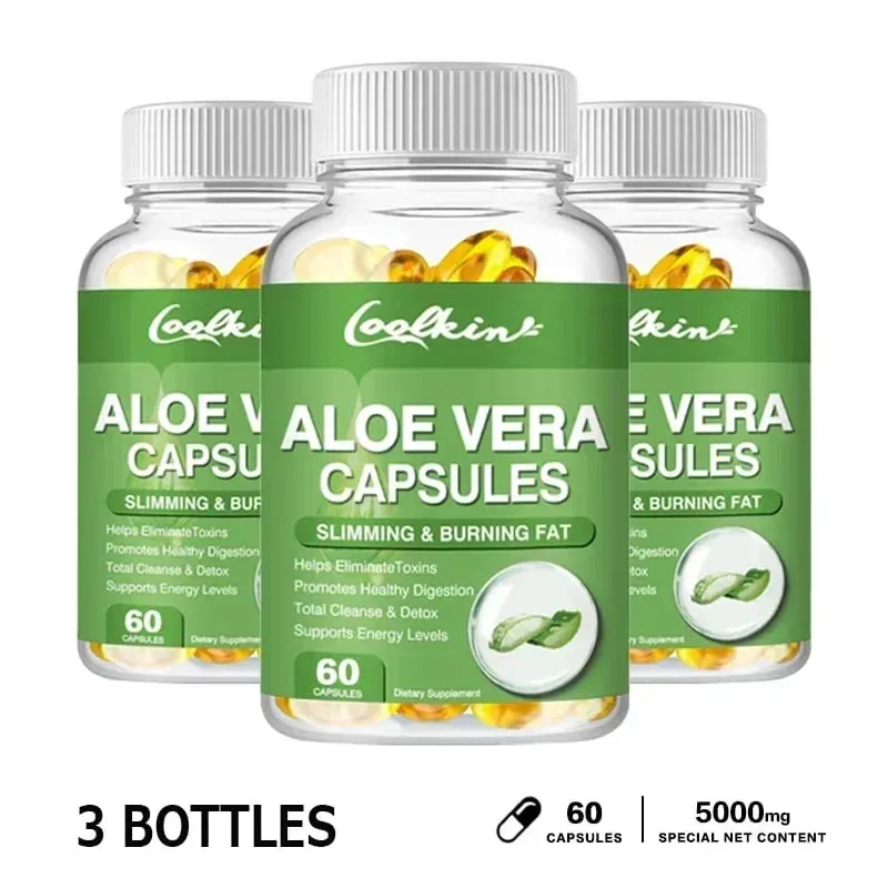 Aloe Vera Extract Capsules - Relieve Intestinal Constipation Promote Digestion Detoxify Control Appetite Burn Fat Non-GMOSu