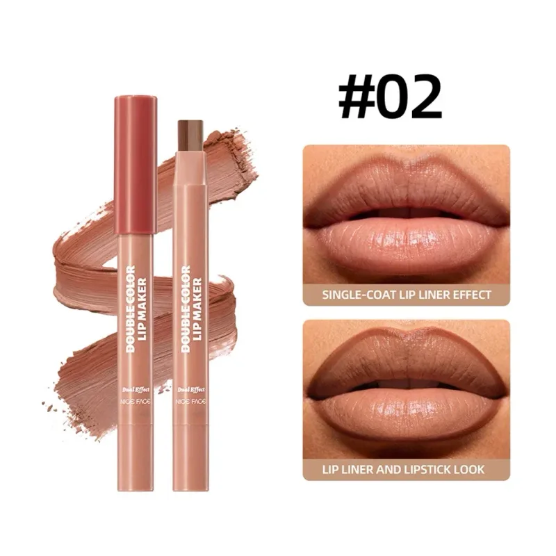 Natural Nude Double‑Color Matte Lip Liner Pen Waterproof Long‑Lasting Plumping Lip Stain Contour Women Makeup Cosmetics