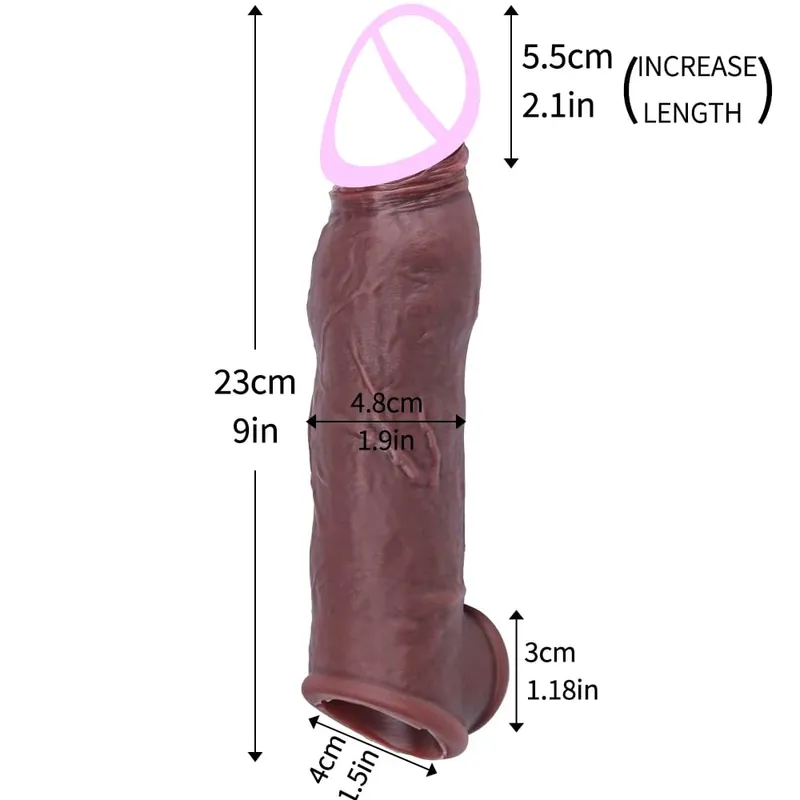 Sarung Silikon Tipis Lengan Penis Dapat Digunakan Kembali Realistis dengan Cincin Anti Jepret Pemanjang Pembesaran Ayam untuk Pria Menunda Ejakulasi