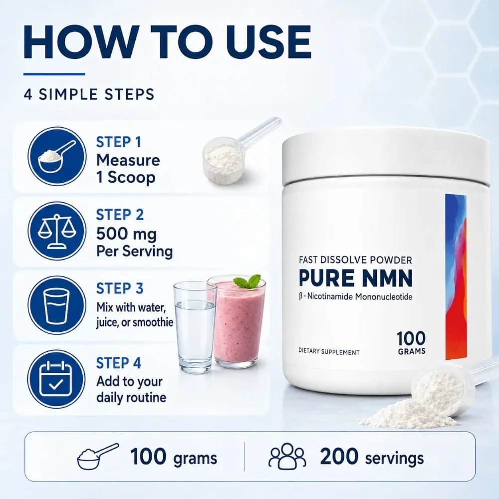 NMN Powder 100g 99 Purity Fast Dissolve β-Nicotinamide Mononucleotide NAD+ Cellular Energy Support 200 Servings Supplement