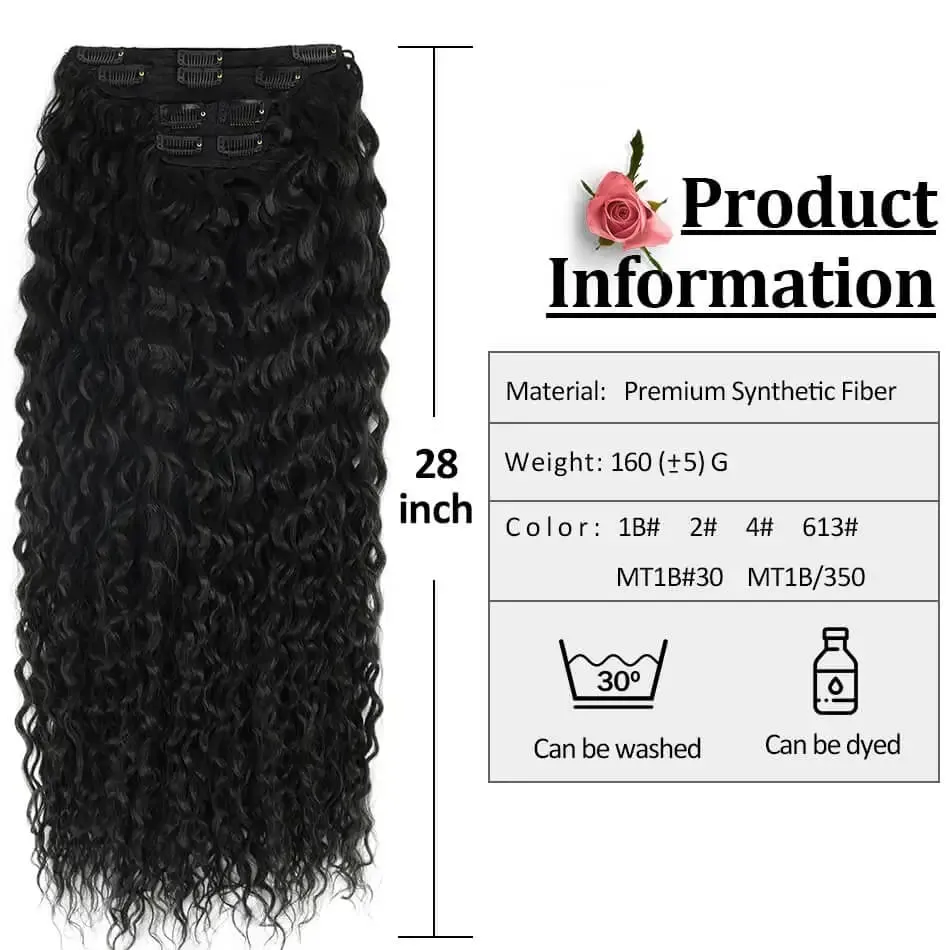 Synthetic Kinky Curly Clip-in Hair Extensions Super Long Water Wave Clip In Hair 160grams 4 Pcs Full Head Hair Pieces — image 6