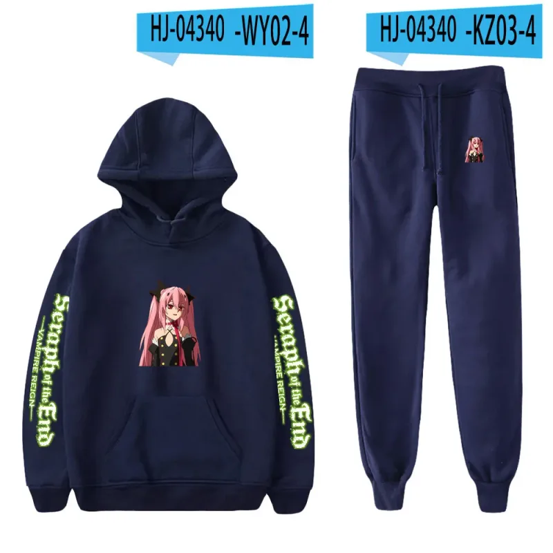 Harajuku confortável serafim do fim impressão moletom moletom terno hoodies + calças terno meninos/meninas 2 peça conjunto roupas