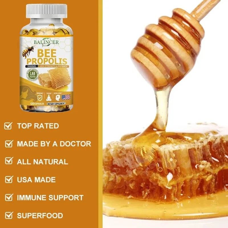 Natural Bee Propolis Capsules - Relieves Joint Pain and Stiffness Promotes Bone Health for Immunity and Anti-oxidation