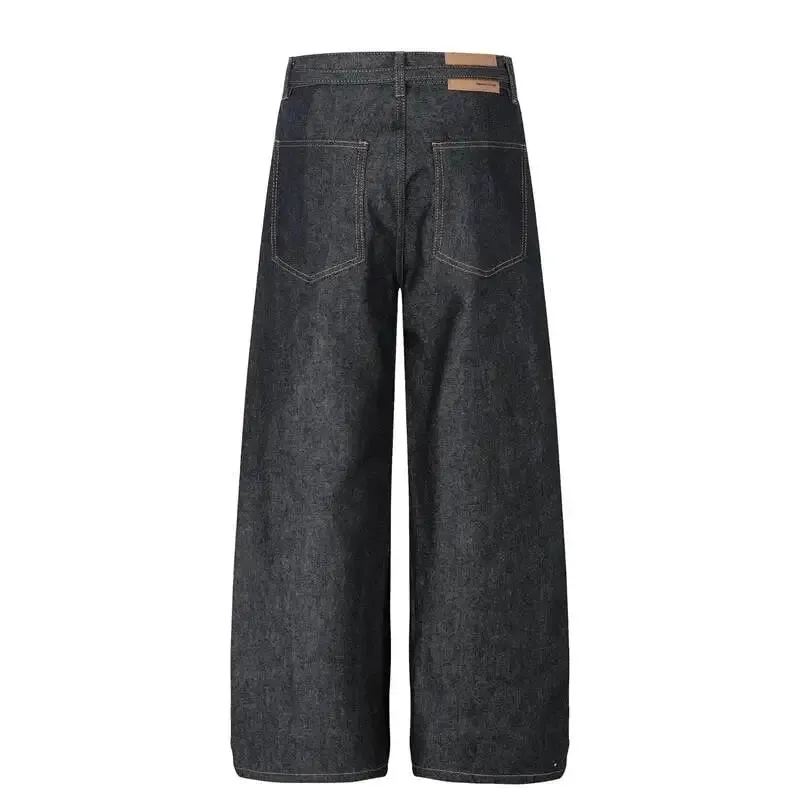 American-style Distressed Washed Jeans Visible Stitching Belt Unisex Loose-fitting Wide-leg Straight-leg Denim Pants 9X3768