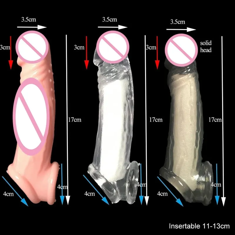 Highly Elastic Crystal Condom Reusable Penis Extender Sleeve Delay Ejaculation Penis Enlargement Intimate Goods Sex Toys For Men