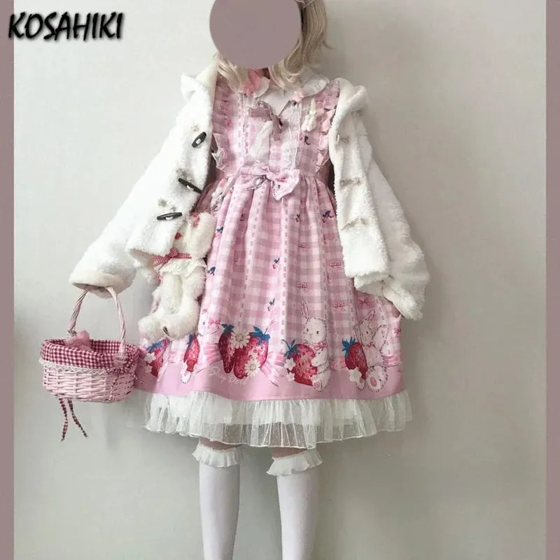 Japansk Lolita Klänning Flickor Strawberry Bunny Jsk Klänningar Dam Harajuku Ärmlös Söt 2026 Cosplay Vestido