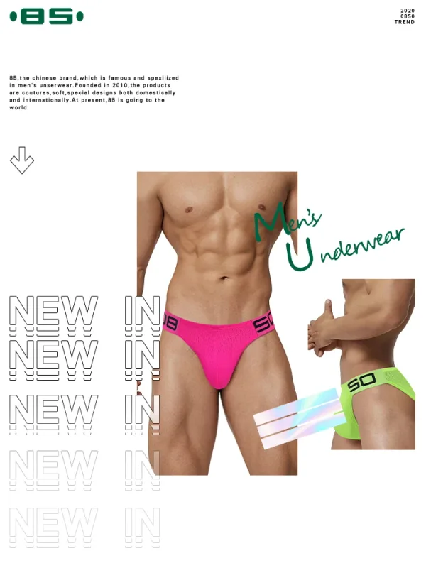 Herren-Slip aus Nylon-Mischgewebe, atmungsaktiv, Horn, Spleiß, Buchstabenprägung, breiter elastischer Bund, fluoreszierende Farbe, sexy Unterwäsche