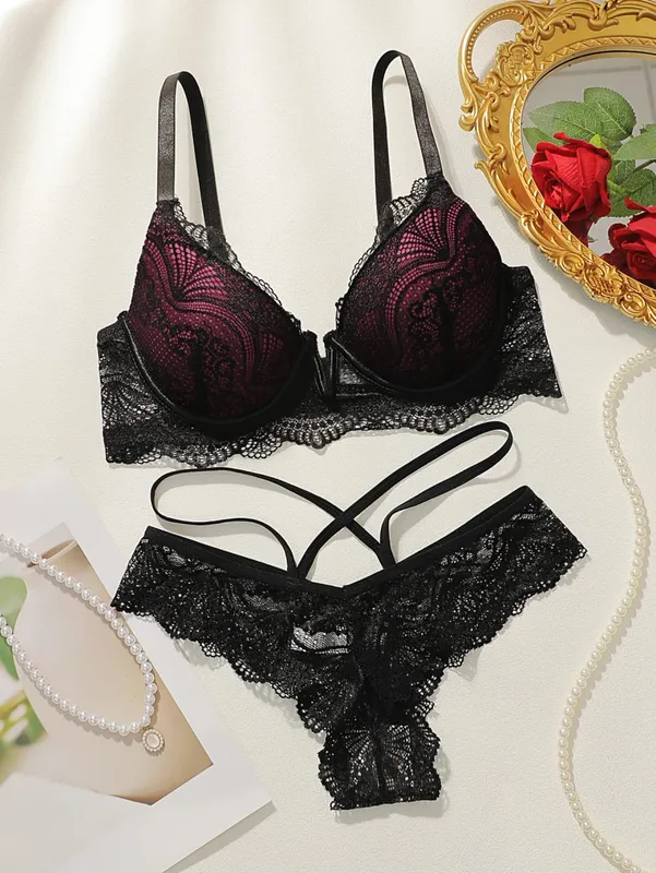 2024 New Women's Latest Production And Sales Pull Gathering Lace Underwear And Underwear Set U093