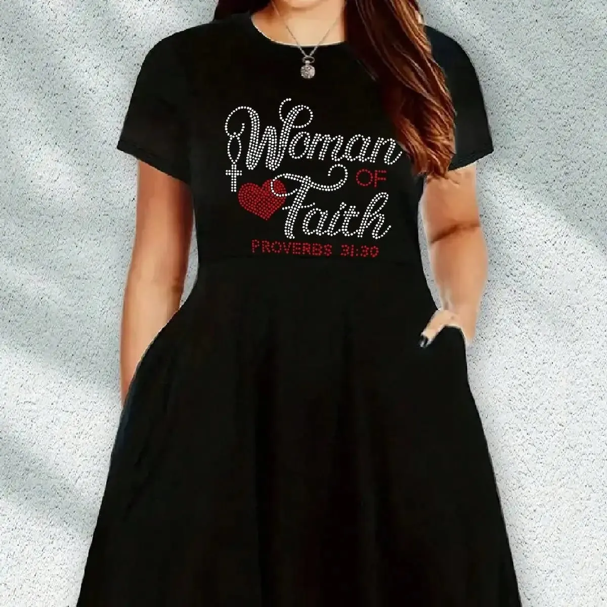 Casual and elegant women's short sleeved loose round neck plus size custom printed dress suitable for daily travel