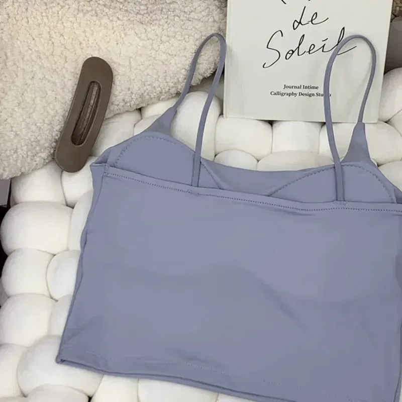 Summer Bra Top Gym Women Ice Silk Crop Seamless Tube Tops Camisole Underwear Korean Fashion Solid Padded Bralette Vest Naked — image 6