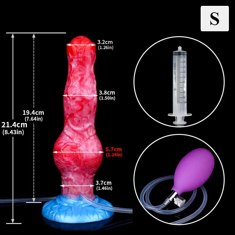 Ejaculation Anal Plug Dog/Wolf Dildo Inflatable Big Knot Penis with Squirting Function Strong Sucker Sex Toy for Women Men
