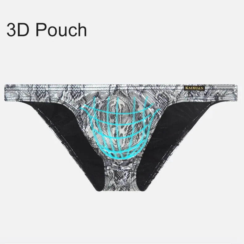 Mens Snake Skin Patterned Briefs with Sexy Bulge Pouch Bikini Underwear Comfortable Underpants by WANGJIANG Brand