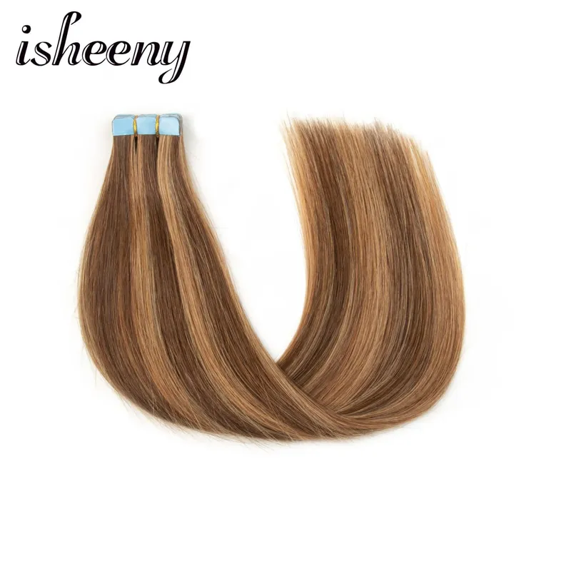 Mini Tape In Human Hair Extensions Natural Straight 10pcs/pack Invisible Machine Remy Hair Extensions 12-20 inches Easy to Wear