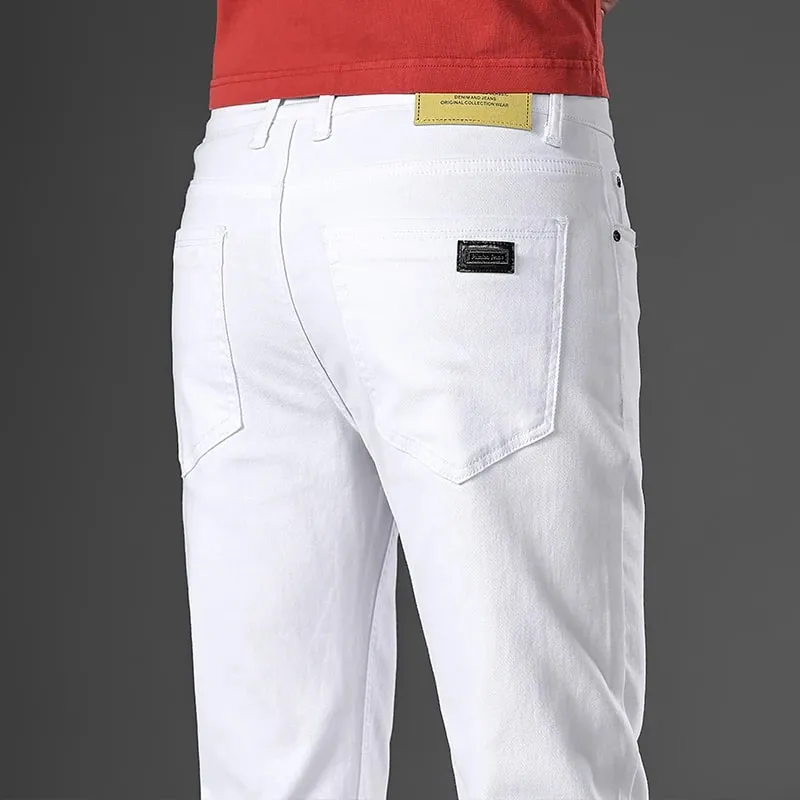 2026 96% Cotton Elastic Cotton Jeans Men's Spring Slim Straight Denim Pants Comfort Large Size Korean Business Casual Trousers