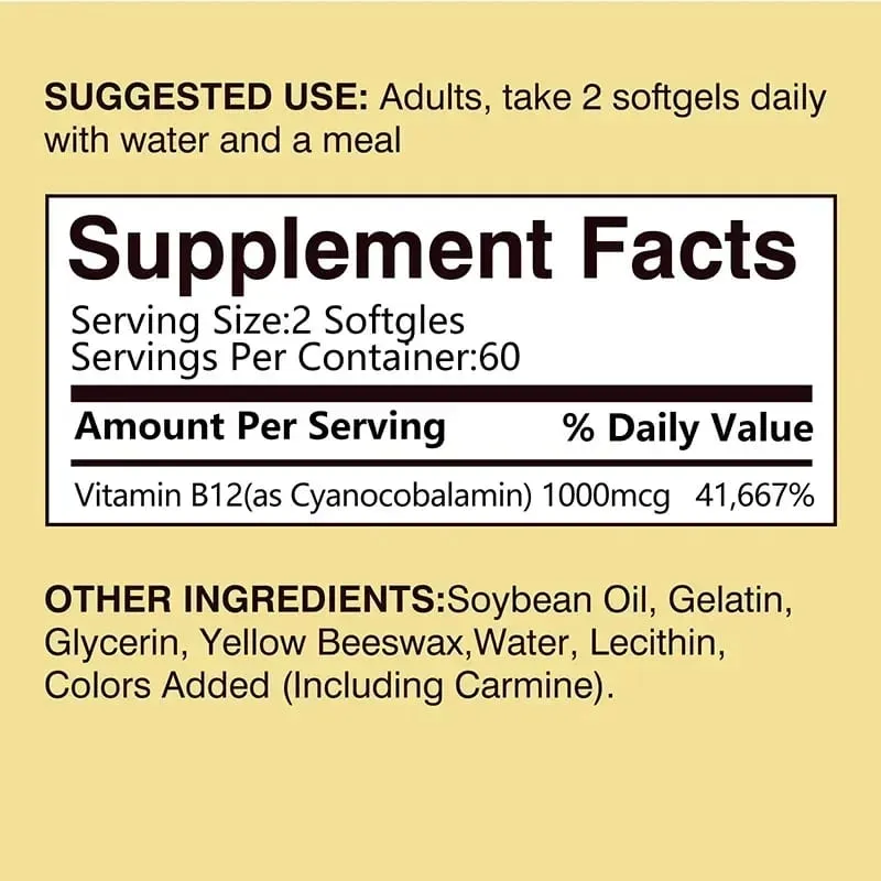 Vitamin B12 1000mcg - Benefits Brain & Heart Function Memory Learning Helps Boost Natural Energy — image 2