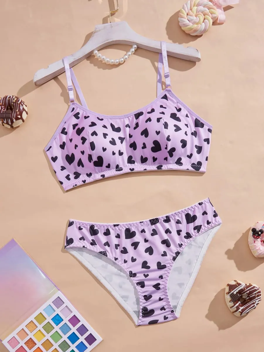 Cute Heart Women Lingerie Set Wireless Thin Bra Soft Comfortable Panty Trendy Ladies Underwear