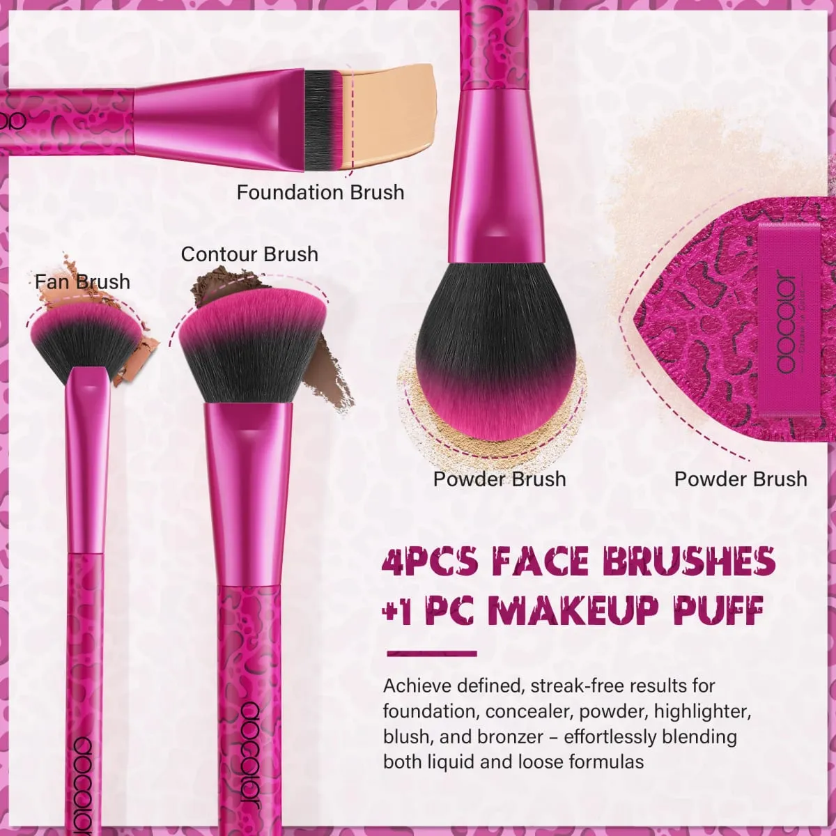Docolor 12pcs Leopard Pink Face Makeup Brush Eyeshadow Utral Thin Foundation Brush Blush Powder Concealer Eyeliner Makeup Brush