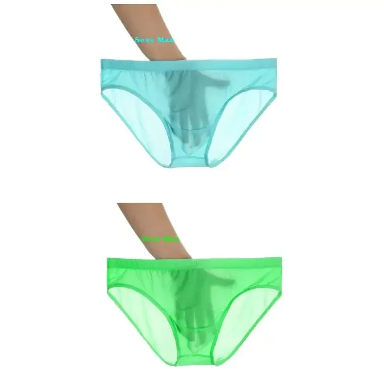 2 pçs ultra fino cuecas de seda gelo masculino plus size M-4XL cor sólida juventude translúcido cintura baixa respirável sexy calcinha masculina