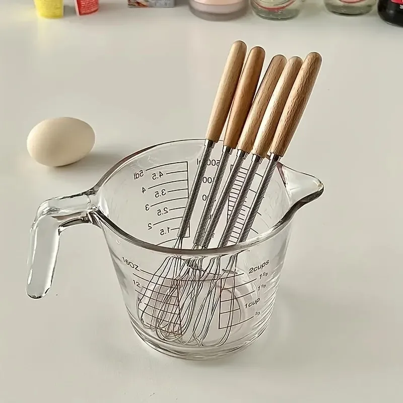 Whisk with Solid Wood Handle Kitchen Mini Stainless Steel Egg Beater Milk Whipper Whisk Wire for Blending Beating — image 2