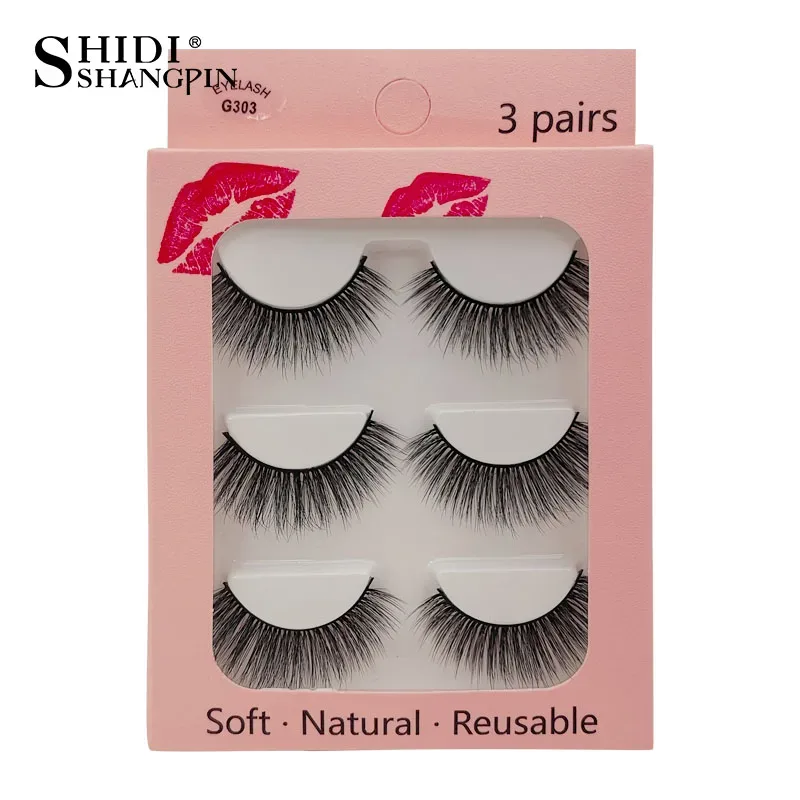 Faux Cils 3 Pairs False Eyelashes Natural Long 3D Mink Lashes Soft Fluffy Wispy Handmade Fake Lashes Eye Makeup Tools Maquiagem