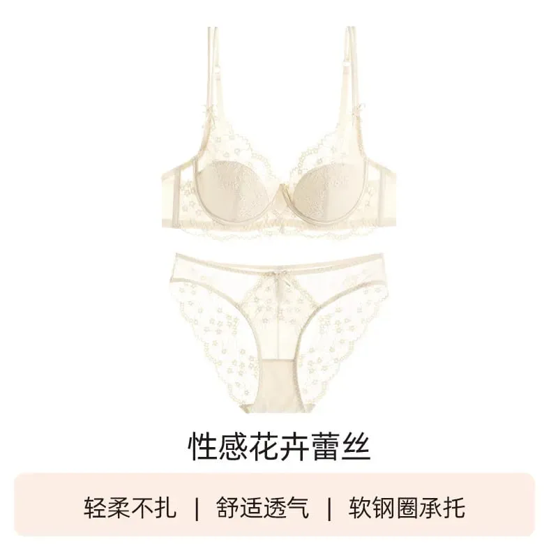 Women Pink Lace Full‑Cup Thin Minimizer Bra Set Push‑Up Anti‑Sag Support Lingerie Intimates For Large Breast Ladies Casual Daily — image 10