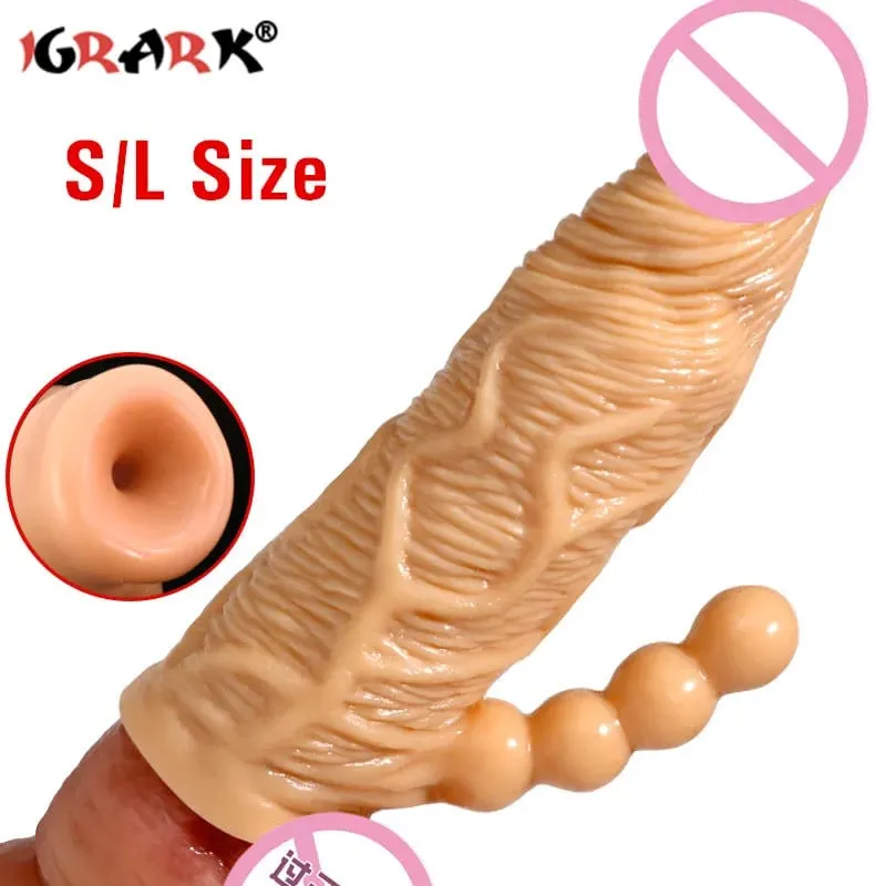 Realistic Dildo Extension Reusable Condom Penis Sleeve Male Enlargement Time Delay Cover Adult Sex Toys for Men Erotci Products — image 1