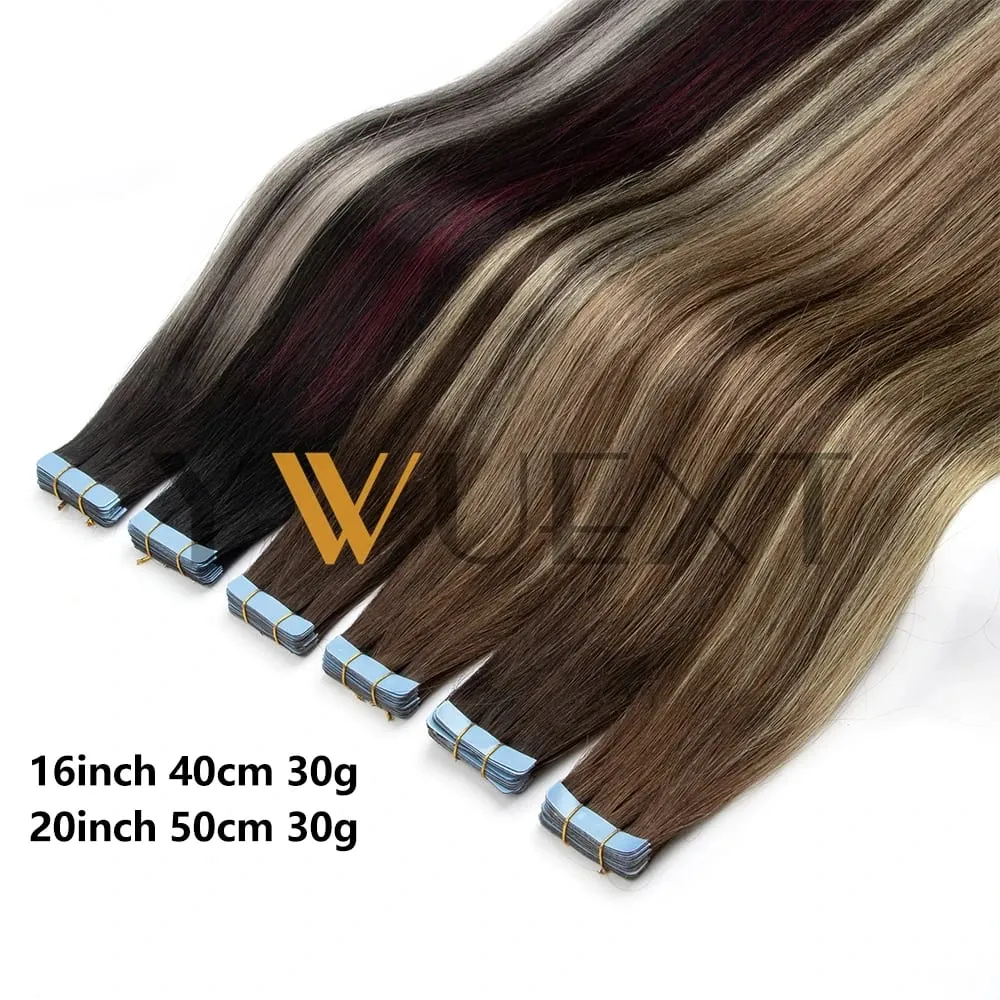 Real Human Hair Tape in Extensions 16'' 20'' Natural Straight High Light Seamless Tape Hair 20pcs On Double Sided Tape 30g/pack