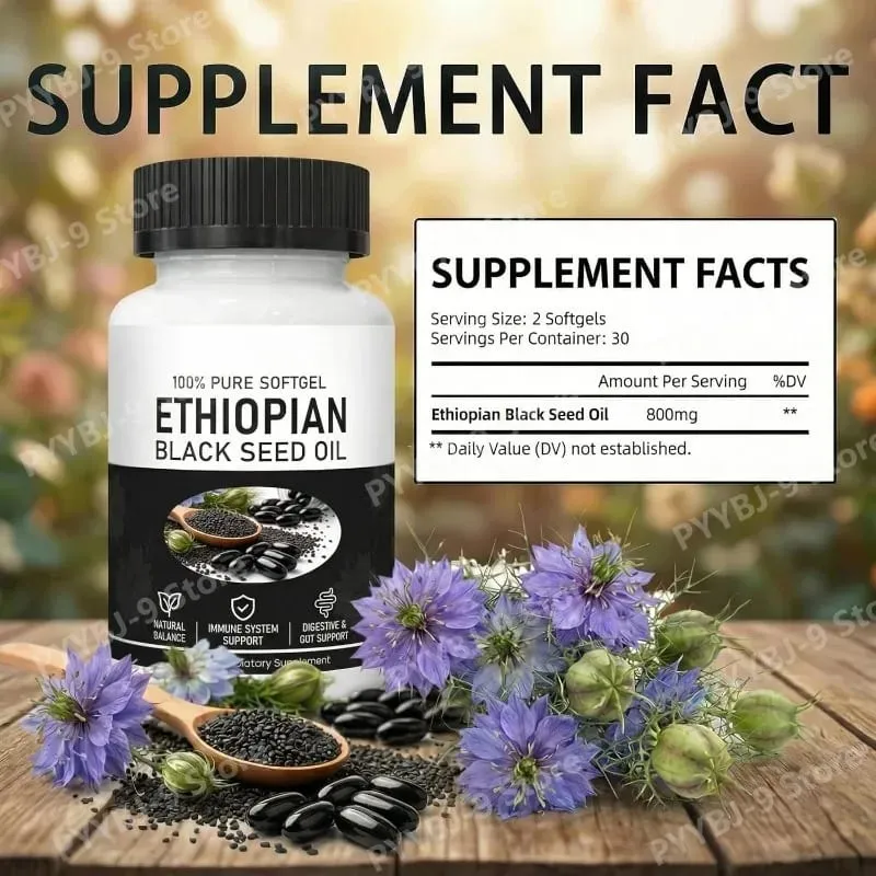 Ethiopian Black Seed Oil Softgels 800mg Cold Pressed Herbal Extract Capsules Daily Wellness Balance Support Non GMO 60 Count — image 2