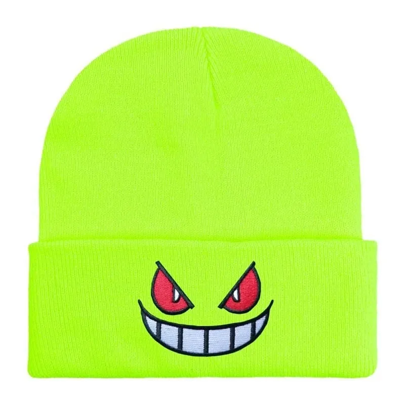 Pokemon Gengar Cartoon Embroidered Beanies Knitted Skullies Autumn Winter Warm Wool Hat Gengar Women Men Beanies