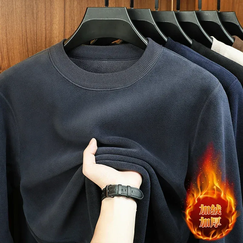 Herbst und Winter Herren-Hoodie aus Samt, langärmelig, Rundhalsausschnitt, einfarbig, modisch, lässig, vielseitig einsetzbar