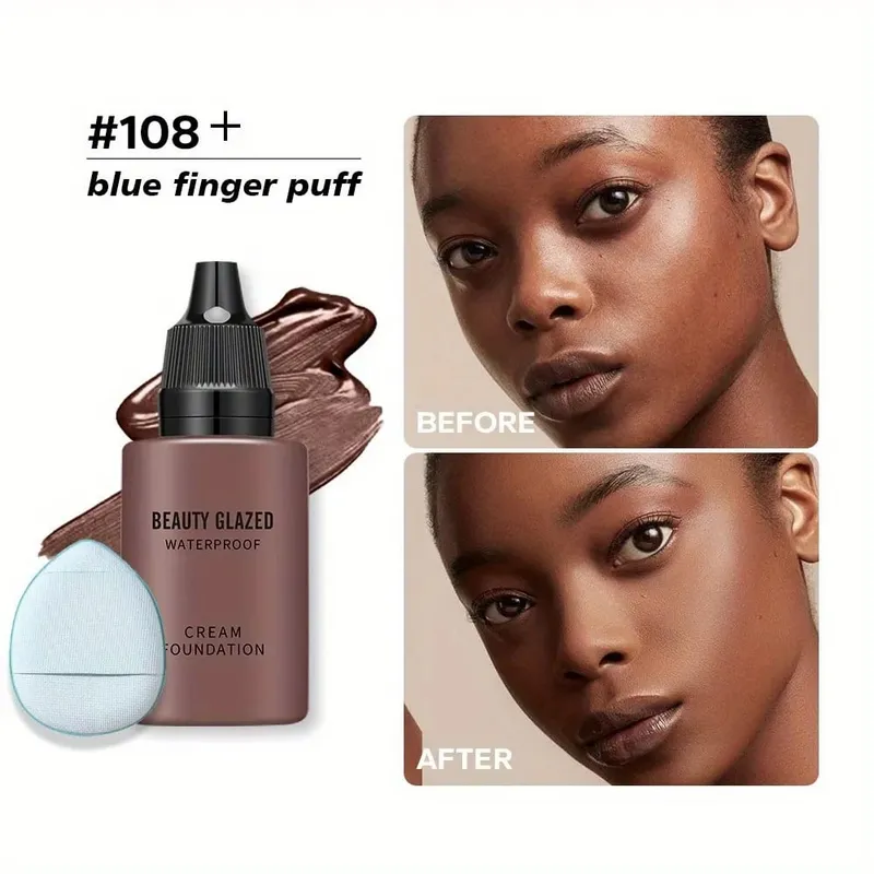 2024 New Foundation +Puff set Liquid Matte Full Coverage Foundation Waterproof Matte Natural Foundation With Blue Thumb Puff — image 8