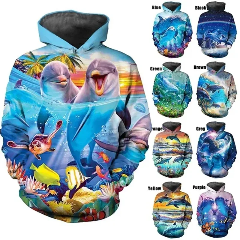 Hot Sale 3D Printing Dolphin Graphic Hoodies Casual Pullover Sweatshirts For Men Women Streetwear Oversized Hoodies For Kids — image 7