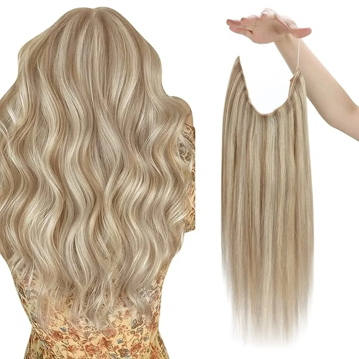VeSunny Fish Line Human Hair Extension Remy Hair One Piece Invisible Wire Hair Weft Brazilian Hair Balayage Hair Extensions