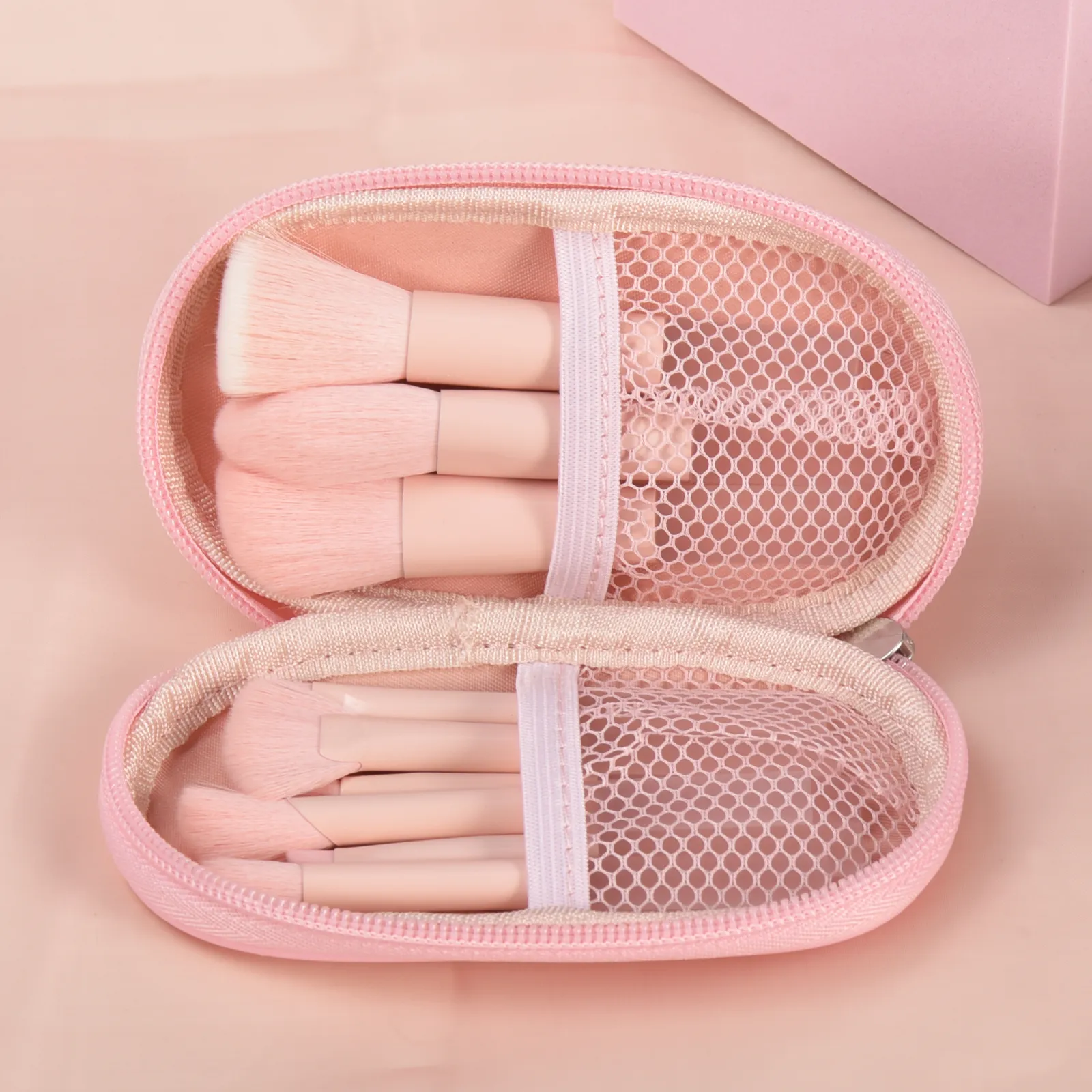 10 pink mini makeup brushes with storage bag foundation contouring brush eyeshadow brow brush - Makeup puff portable makeup