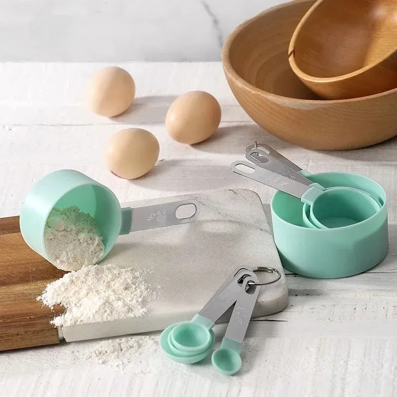 4/8PCS/Set Plastic Multi Purpose Measuring Cup Measuring Spoon Stainless Steel Handle With Graduated Measuring Baking Tools